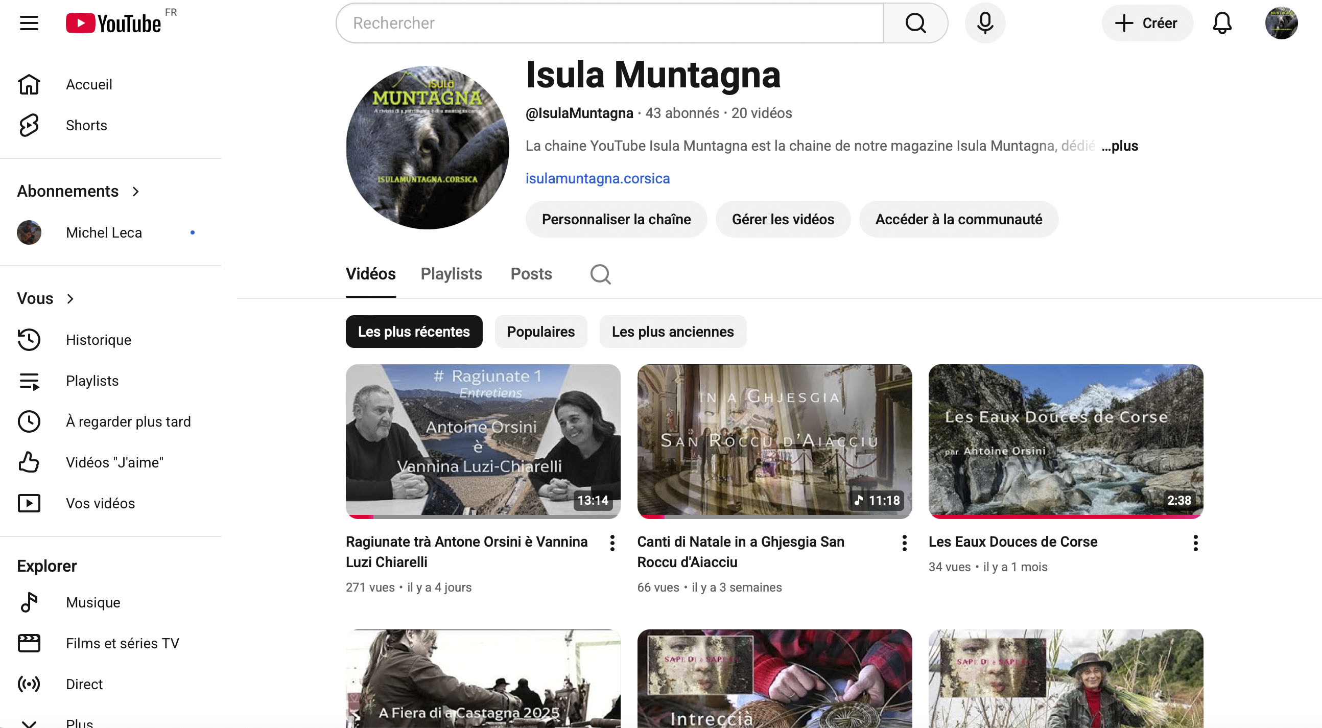 Notre Chaine Youtube IsulaMuntagna